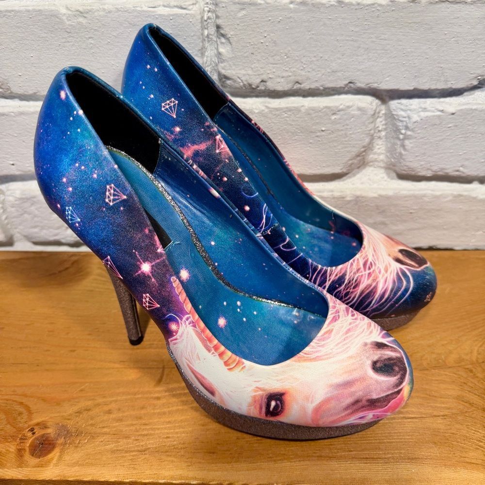 🦄✨ IRON FIST by Avril Lavigne Unicorn Galaxy Platform Heels BRAND NEW in Box ✨🦄 - Picture 2 of 11